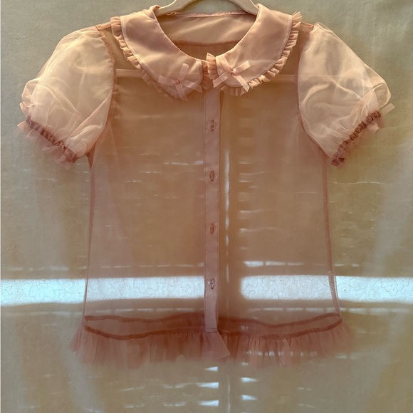 Tops - Pink Ruffled Mesh Top